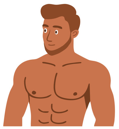 Athletic young man looking aside showing muscular chest proudlyのイラスト素材