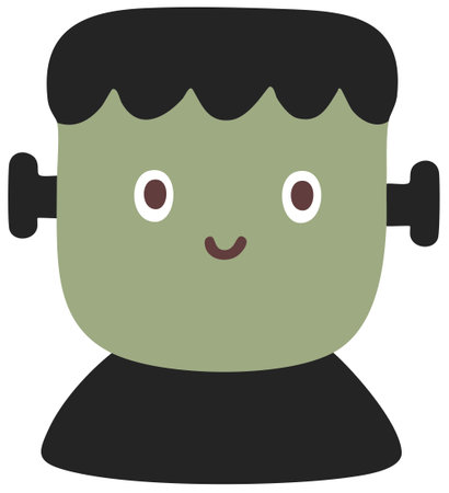 Green Frankenstein cartoon head illustration for Halloween fun artのイラスト素材