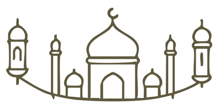 Mosque outline with lanterns celebrating holy islamic festival nightのイラスト素材