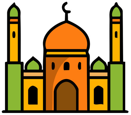 Orange mosque building with green towers for islamic holy eventsのイラスト素材