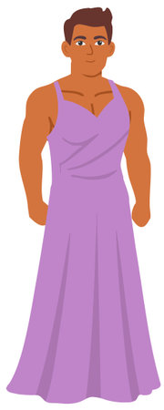 Funny man wearing purple dress costume halloween partyのイラスト素材