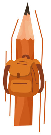 Giant pencil with brown backpack symbolizing school creativityのイラスト素材