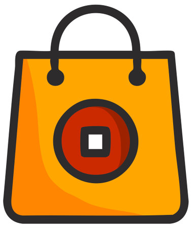 Shopping bag with chinese coin symbol prosperity and tradeのイラスト素材