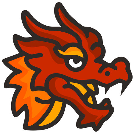 Red dragon head illustration symbol of chinese powerのイラスト素材