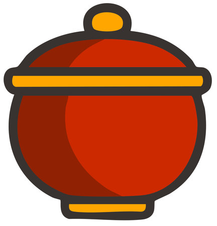 Red soup bowl with lid for festive celebrationのイラスト素材