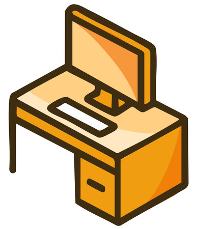 Office desk with computer and chair minimal styleのイラスト素材