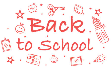 Red doodle back to school education creative themeのイラスト素材