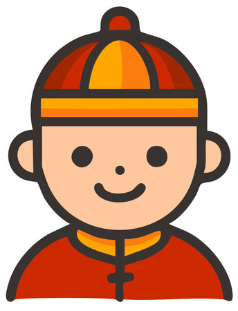 Chinese boy wearing traditional costume festive smiling illustrationのイラスト素材