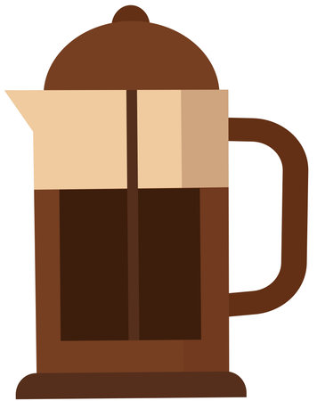 French press coffee maker with brown handle and glass jarのイラスト素材
