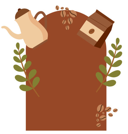 coffee composition with pot leaves brown label designのイラスト素材