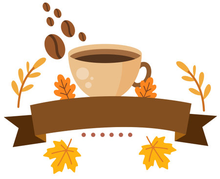 Autumn coffee cup with golden leaves and bannerのイラスト素材