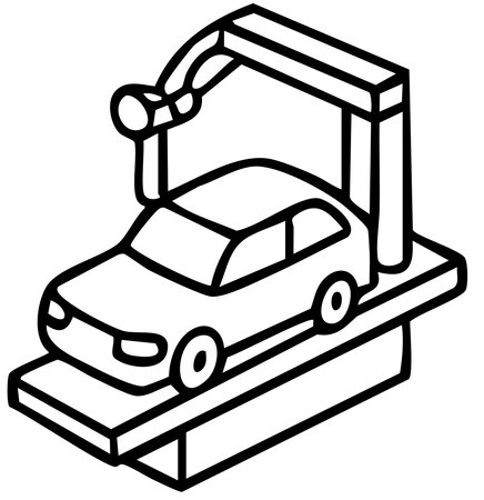 Robotic arm assembling car symbolizing automation in automobile manufacturingのイラスト素材