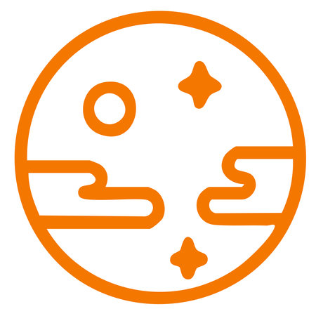 Simple round moon illustration with stars in orange styleのイラスト素材