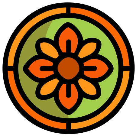 Colorful circular mandala with orange green flower patternのイラスト素材