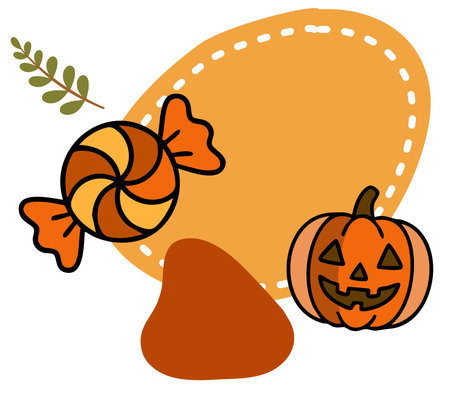 Halloween candy and pumpkin decorated orange background illustrationのイラスト素材