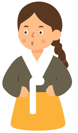 Traditional girl wearing Korean hanbok standing minimal artのイラスト素材