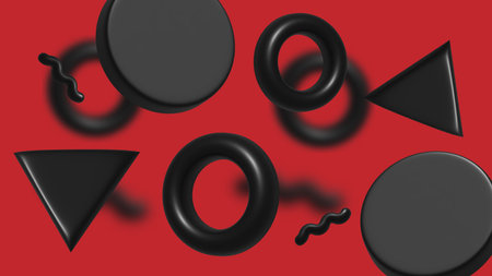 Black abstract background with circles and holes. 3d render illustration.の写真素材