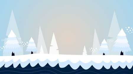 Bright icy winter landscape with modern crystal trees and deep snowのイラスト素材