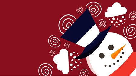 Playful snowman peeking cheerfully from bright red Christmas backgroundのイラスト素材