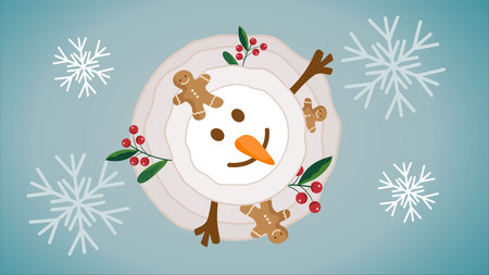 Snowman on a plate. Christmas and New Year. Vector illustration.のイラスト素材
