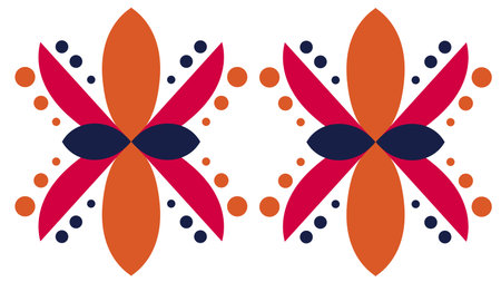 Bright red abstract banner featuring a stylized butterfly motif
