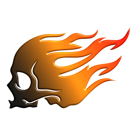 Skull with fire flames on a white background. 3d renderingの写真素材