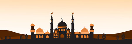wide horizon masjid building illustration for ramadan kareem and eid mubarak festival