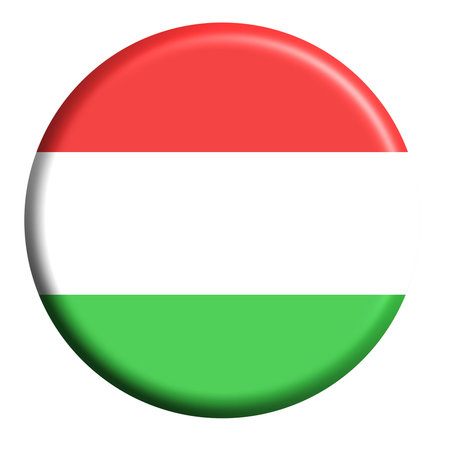 circular button icon showing the hungarian national colors in horizontal stripe patternの写真素材