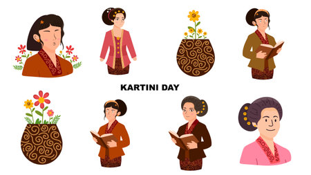 Group Of Indonesian Women Wearing Traditional Kebaya To Commemorate National Kartini Dayのイラスト素材