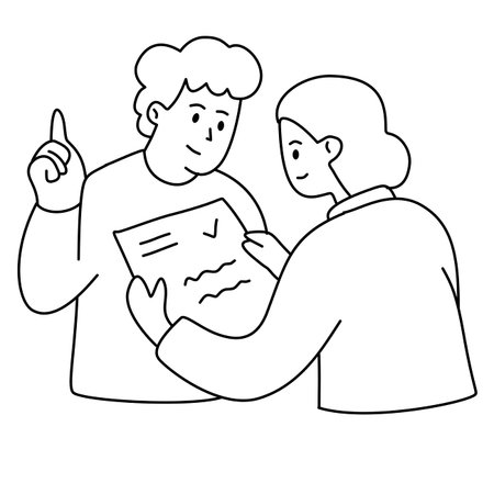 Outline Drawing Of Colleagues Discussing Paperwork With Positive Thumbs Up Hand Gestureのイラスト素材