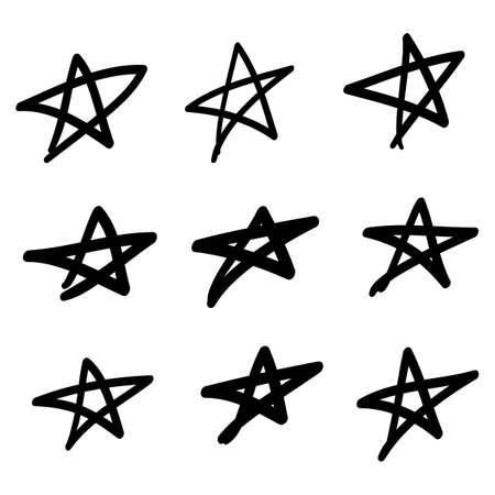 Set of hand drawn doodle stars isolated on white backgroundのイラスト素材
