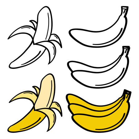 Banana icon set in outline style. Vector illustration of bananas.のイラスト素材