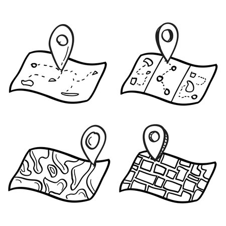 Set of map icons in doodle style. Vector illustration.のイラスト素材