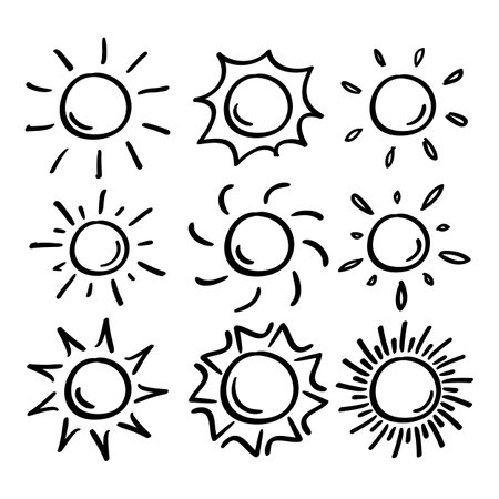 Set of hand drawn sun icons. Vector illustration isolated on white background.のイラスト素材