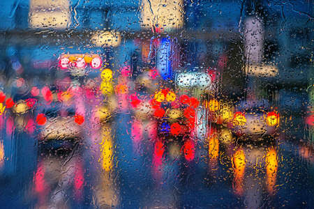 Traffic jam under strong rain