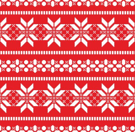 Illustration of Christmas pattern with snowflakes on white background. New year seamless print for paper or fabric. Sweater texture. - vectorのイラスト素材
