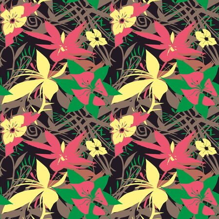 Colorful flowers vector pattern, Floral seamless background. Mixed natural illustration.のイラスト素材