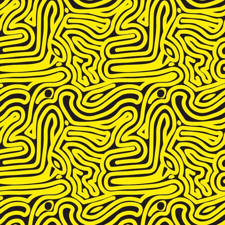 Wavy background. Hand drawn yellow waves. Seamless wallpaper on horizontally surface. Stripe texture with many lines. - Vectorのイラスト素材