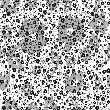 Monochrome seamless flowers isolated on white background. - Vectorのイラスト素材