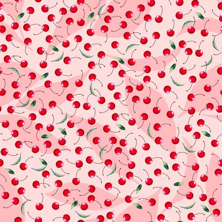 Seamless cherries pattern with leaves.Fashion graphic design for textile. - illustration.の写真素材
