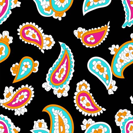 Colorful paisley pattern. Seamless oriental background.Traditional, ethnic print on black background. - Illustrationの写真素材