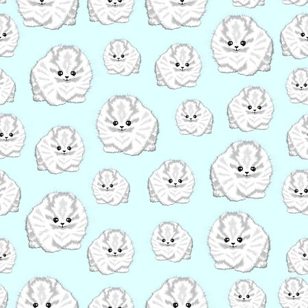 Seamless pattern with cute white dogs. Funny animals background. - illustration.の写真素材