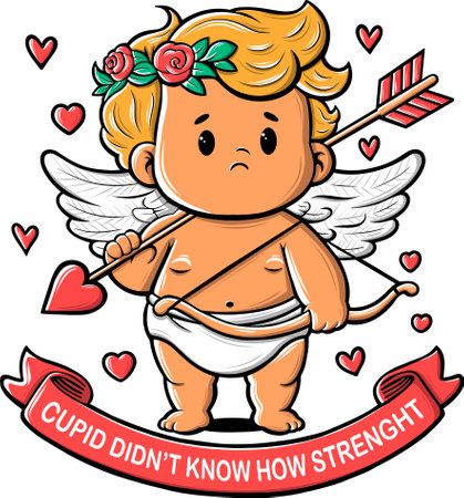 Cupid with bow and arrow. Valentines Day Greeting Card, T-Shirt and Product Print. Angel Illustration.の写真素材