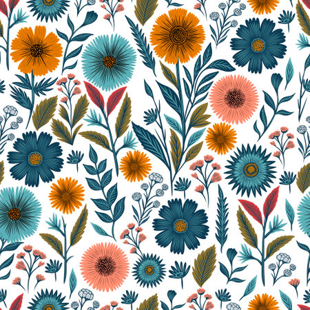 Colorful flowers seamless pattern with. Floral print for fabric and other textile productsの写真素材