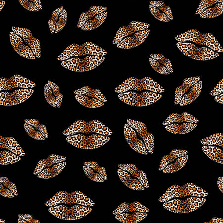 Seamless pattern with leopard skin texture lips. Wild animal print designの写真素材