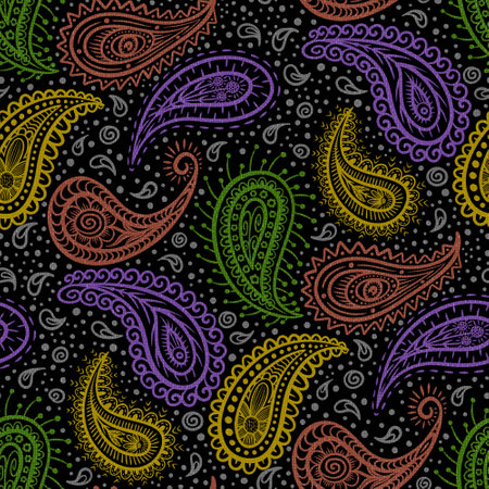 Seamless pattern with paisley ornament. Hand drawn decorative illustration.の写真素材