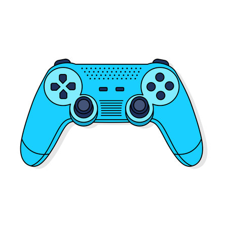 Game controller, blue joystick vector illustration on transparent background. Entertainment and...