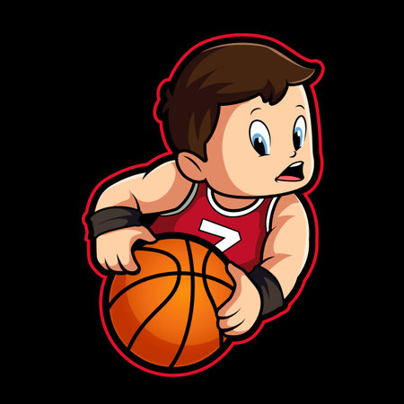 boy child cartoon basketball mascot illustrationのイラスト素材