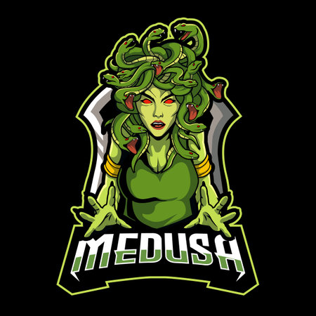 Medusa mascot sport logo design. Monster mythology mascot vector illustration logoのイラスト素材