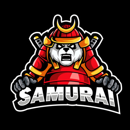 Panda samurai mascot e sport logo design vectorのイラスト素材